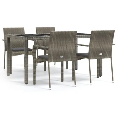 Produktbild von 5-tlg. Garten-Essgruppe mit Kissen Grau Poly Rattan