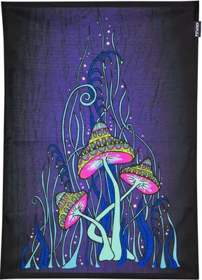 Produktbild von PSYWORK Schwarzlicht Stoffposter Neon Magic Mushroom Blue, 0,5x0,7m UV-aktiv Neonparty