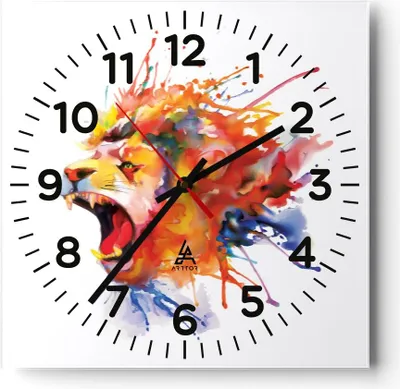 Produktbild von Wanduhr - Quadrat - Glasuhr - Löwe modern Malerei Tier - 30x30cm - Schleichendes Uhrwerk - Lautlos - zum Aufhängen bereit - Dekoration Modern - Wanddekoration aus Glas - C4AC30x30-2885