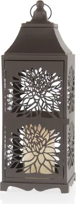 Image de Lanterne en métal avec ornements incl. bougie LED - brun foncé - Modèle : 44 cm (petit)