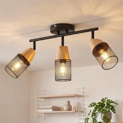 Produktbild von ANWIO LED Deckenstrahler Schwenkbar 350°, Deckenleuchte E14 3 Flammig Schwarz, Spotleuchte Wand, Deckenlampe Spots LED, Wandstrahler für Küche, Wohnzimmer, Schlafzimmer (Ohne Leuchtmittel)