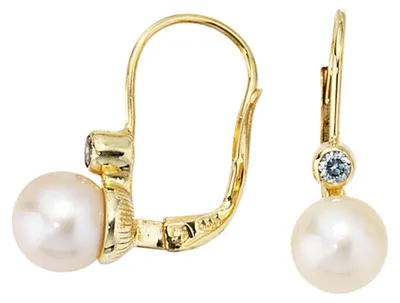 Produktbild von Perlenohrringe Ohrringe Boutons mit Perlen & Zirkonia 333 Gelbgold Ohrschmuck