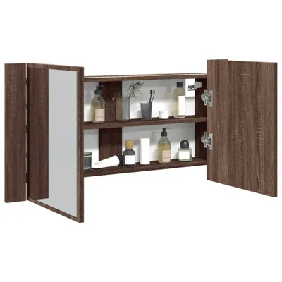 Produktbild von ZMH LED-Spiegelschrank Braun Eichen-Optik 90x12x45 cm Acryl