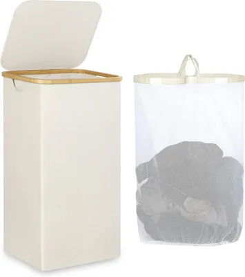 Produktbild von Wäschesammler 110 l, mit Deckel, herausnehmbarer Innensack, Bambusgriffe, für Schlafzimmer