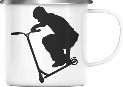Produktbild von Trendation - Scooter Roller Fahrer Geschenk Emaille Tasse Scooterfahrer Geschenkidee Scooting Geschenkidee Jungs Profi Scooterfahrer Stunt (Silber)