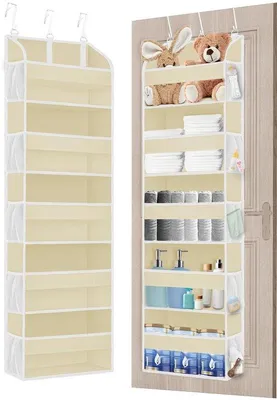 Obrázek produktu pro Organizér na dveře Unyqoos® – 5 prostorných přihrádek, 10 síťových kapes, rozměry 140 x 38 x 16,5 cm, nosnost 20 kg, zesílený karton a skleněná vlákna, nastavitelné kovové háčky pro dveře do šířky 4 cm