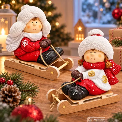 Produktbild von Weihnachtsfiguren 2er Set Dekofigur Weihnachten Keramik Figur Weihnachtsdeko
