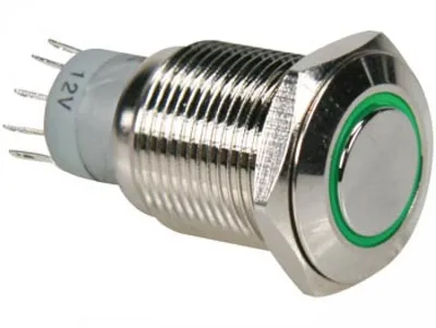Zdjęcie produktu dla Okrągły metalowy przycisk Spdt 1No 1Nc – zielony pierścień