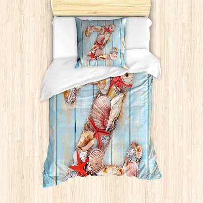 Produktbild von ABAKUHAUS Letter Z Mantele, Maritime Sommer-Spaß-Z, Milbensicher Allergiker geeignet mit Kissenbezügen, 135 cm x 200 cm - 80 x 80 cm, Dunkle Coral Blassblau