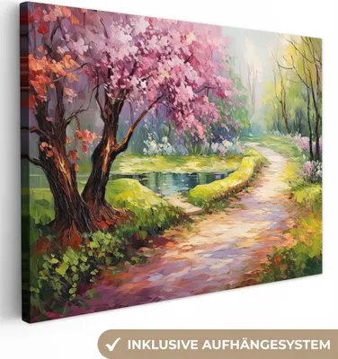Produktbild von MuchoWow® - Leinwandbilder - Aquarell - Natur - Bäume - Kunst - Blumen, Wandbild, Wanddeko Bilder Wohnzimmer, 80x60 cm