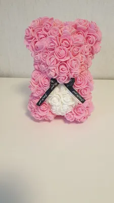 Produktbild von Rosen Teddybär Geschrenk Pink mit weißen Bauch