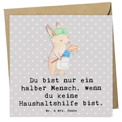 Produktbild von Mr. & Mrs. Panda Grußkarte Haushaltshilfe Herz - Grau Pastell - Geschenk, Klappkarte, Lustig, anlasskarte, Reinigungskraft, Spruch, faltkarte, doppelkarte