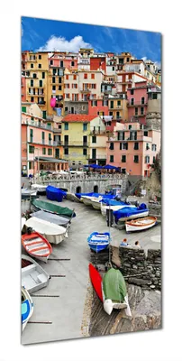 Produktbild von Wallario selbstklebende Duschrückwand 90 x 180 cm mit Motiv Bunter Hafen in Italien - Wandverkleidung mit Hochglanzlaminat in Glasoptik