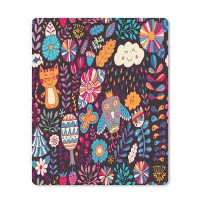 Produktbild von MuchoWow® Mauspad Mousepad Muster - Eule - Katze - Blumen 30x40 cm - Mousepads - Maus Mat - Pad - Mausunterlage - Mausmatten