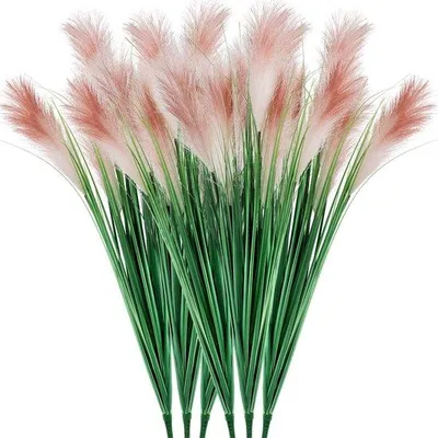 Zdjęcie produktu dla Sztuczne trawy z kwiatami trzciny, 6 sztuk, 80 cm, trawa pampasowa, zielone, salon, łazienka, dekoracja