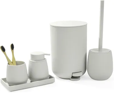 Produktbild von Badezimmer Accessoires Set 5-teilig, beige, matt, für Badezimmer