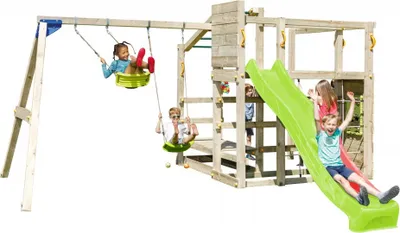 Produktbild von Spielturmking Spielturm CROSSFIT mit Rutsche + Doppelschaukel - Grün DH758