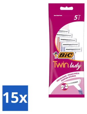 Produktbild von 15 x Bic Twin Lady Einwegrasierer mit Doppelklinge - Vorteilspackung - 15 Stücke