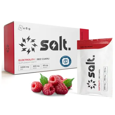 Zdjęcie produktu dla Elektrolity Bez Cukru salt. Malinowe 30 saszetek – Magnez, Potas, Sód | Minerały w proszku do rozpuszczenia w wodzie