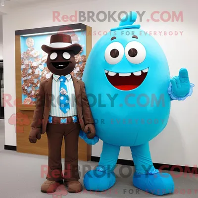 Productafbeelding van Mascot REDBROKOLY karakter van een cyaan chocolaatje gekleed met een jumpsuit en stropdassen