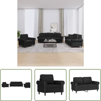 Produktbild von The Living Store 3-tlg. Sofagarnitur mit Kissen Schwarz Samt