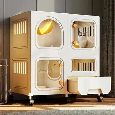 Productafbeelding van Opvouwbare Kattenkooi - Dierenverblijf - Veilig Huisdieren - Met Geïntegreerde Kattenbak - Tot 110 cm Hoog - Wit