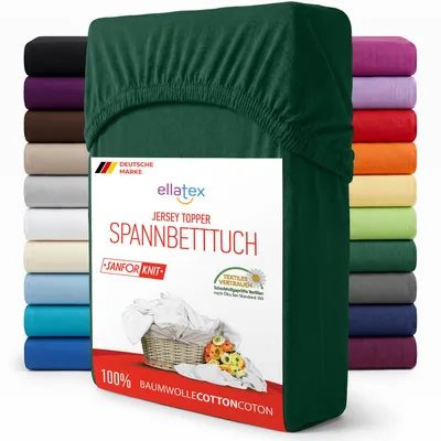 Produktbild von EllaTex Jersey Topper Spannbettlaken 180x200–200x200 Baumwolle – weich, elastisch & atmungsaktiv, Spannbetttuch für Topper, in Farbe: Dunkelgrün