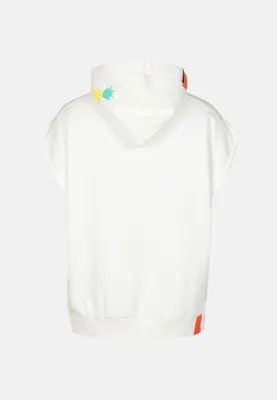 Produktbild von Salzhaut Damen Hoodie Afnein ohne Ärmel - Ärmelloser Kapuzenpullover Oversize-Schnitt in Offwhite Größe L