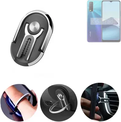 Produktbild von K-S-Trade 3in1 Smartphone-Ring Handy-Ring kompatibel mit Vivo Y20s Fingerhalterung  Handyring Tischständer Lüftungsgitter-Halterung Tisch Ständer