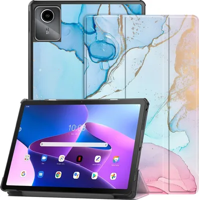 Produktbild von Schutzhülle für Lenovo Tab M11 11" (2024) Hülle TB-330FU TB-330XU Smart Cover Case Schutz Hülle Etui Standfunktion Wake Up & Sleep - Blau/Rosa Marmor