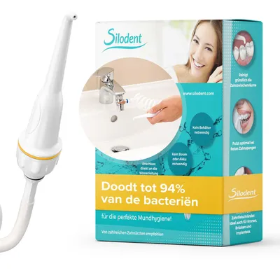Productafbeelding van Silodent monddouche, duurzame mondirrigator voor de kraan. Kleine, draadloze mondirrigator zonder elektriciteit