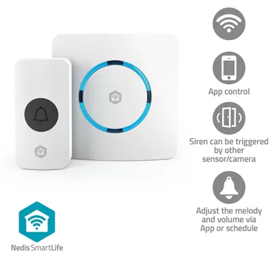 Obrázok produktu pre Bezdrôtový zvonček s Wi-Fi, 60 melódií, biely