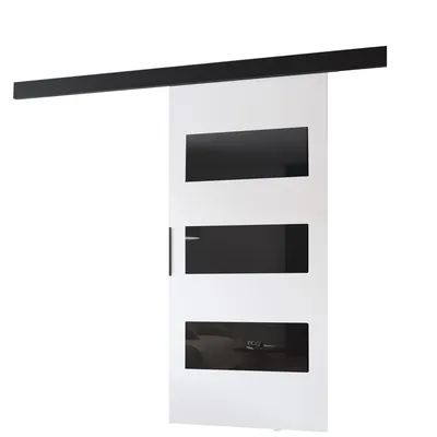 Produktbild von MINIO go for it, Schiebetür "PRIM E", Zimmertür, mit schwarzen Dekorelementen, schwarzer Griff, 106 cm, Weiß / Schwarze Farbe