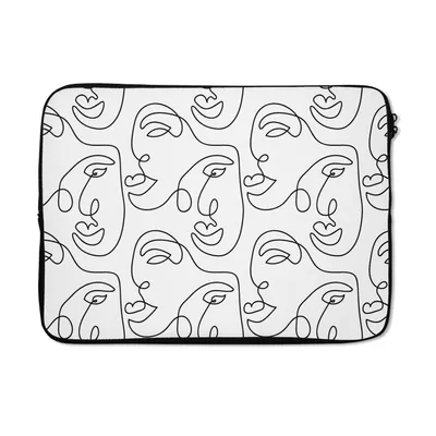 Produktbild von MuchoWow® Laptop Hülle 13 Zoll Strichzeichnungen - Muster - Schwarz und Weiß Laptoptasche - Laptophülle - Sleeve - Rundumschutz