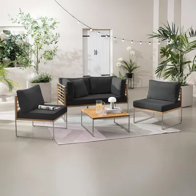 Produktbild von home24 Loungegruppe - 5-teilig - Webstoff / Teak Massiv