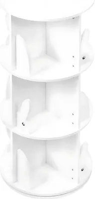 Produktbild von Happiq Kinder-Bücherregal drehbar – 360° Drehregal mit 3 Ebenen und Spielzeugfächern – Weiß – Runden Kinder-Bücherständer mit Kaninchen-Design – 40 × 97 cm