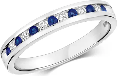 Produktbild von Klassischer 9 Karat (375) Weißgold Halb Eternity Damen - Diamant Ring Brillant-Schliff 0.12 Karat H - I1 I2 mit Saphir, 57 (18.1); TRS292849KWRSP