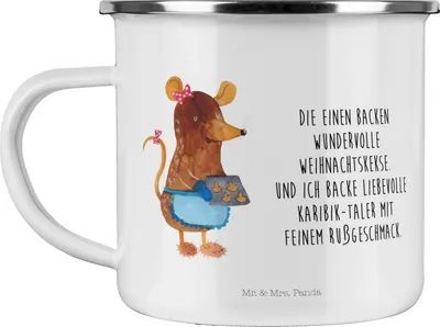 Produktbild von Mr. & Mrs. Panda Haferl Maus Kekse - Weiß - Geschenk, Weihnachten, Blechtasse, Winter, Emaille Tasse, Weihnachtskekse, Teetasse, becher, Pott, Weihnachtsbäckerei