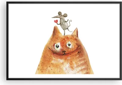 Produktbild von Gerahmtes Poster - Schwarzer Rahmen - Katze Maus Kinder - 91,5x61 cm - Wand Bild - Wanddeko - Wandbilder - Kunstposter - Wandposter - Bilderrahmen - Bilder - Kunstdruck - Wandbild - P2BAA91x61-4195