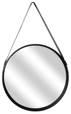 Produktbild von Home Deco Factory Spiegel - rund - schwarz - Holz - mit Ledergriff - D50 cm
