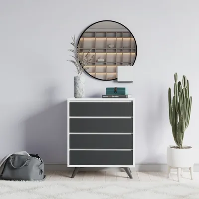 Produktbild von Skye Decor, Suvera - White, Anthracite, Kommode, Weiß, 100 % MELAMINBESCHICHTETE SPANPLATTEN, 70 x 40 x 86 cm