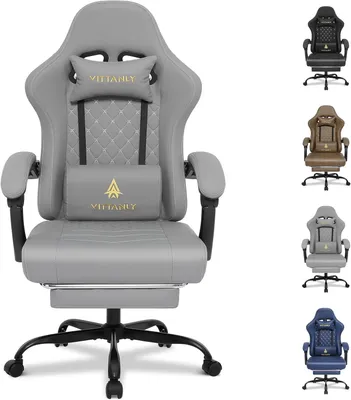 Produktbild von 1 Stück Gaming Stuhl,Mit Kissen,Taillenkissen und Fußpedalen,Ergonomischer Gaming Sessel,Bürostuhl,Schreibtischstuhl,Höhenverstellbar Stuhl,Grau.
