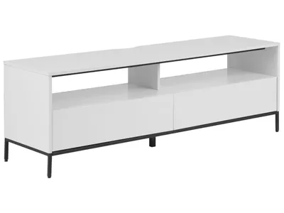 Produktbild von BELIANI TV Möbel Weiß Hochglanz Spanplatte Pulverbeschichtetes Metall  52 x 150 x 42 cm Elegant LED Beleuchtung Funktional Viel Stauraum Wohnzimmer