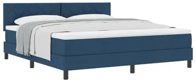 Imagen del producto de Cama con somier y colchón, color azul, 180 x 200 cm, tapizada en tela