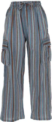 Produktbild von Gestreifte Yogahose, Uni Baumwoll-Goa-Hose - Petrol/grau, Herren, Blau, Baumwolle, Größe: M