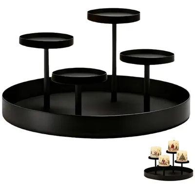 Image de Couronne de l'Avent en métal, noire, 20 cm, avec support pour 4 bougies chauffe-plat. Décoration de table, décoration de Noël