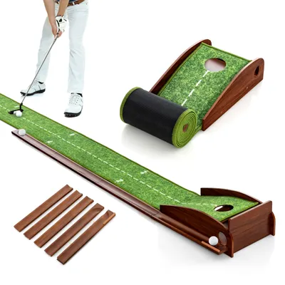 Produktbild von GOPLUS Golf Puttingmatte, Golftrainermatte mit 3 Golfbälle & Autorückkehr, Golfmatte Übungsmatte für den Innenbereich und Außenbereich, für Anfänger und Profis