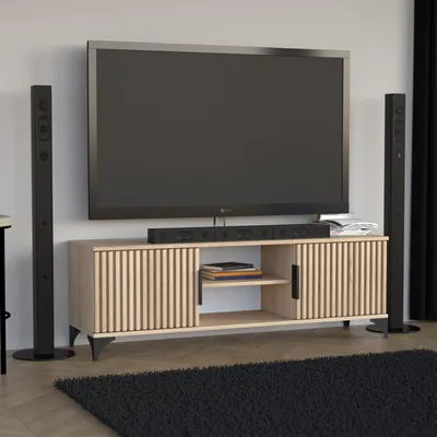 Produktbild von BEAUTYSOFA TV-Schrank HOME 150 cm Artisan – Modernes TV-Board mit 2 Lamellentüren, offenen Fächern, Lowboard für Wohnzimmer, mit Griffe, Fernsehtisch