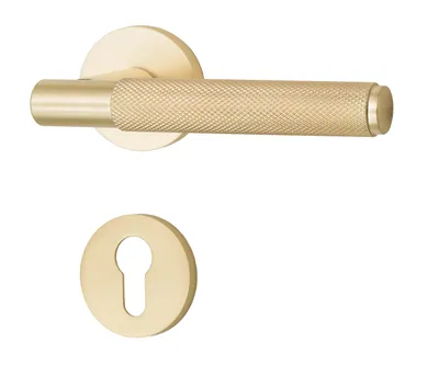 Produktbild von QRS - SORIA Türgriff für Zimmertüren, Türklinken Griff Set, mit Rosette, Golden Matt - Türbeschlag, Türdrückergarnitur für Innentür