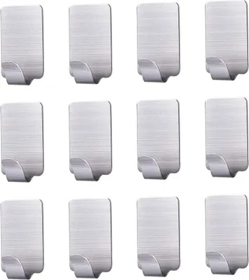 Produktbild von 12pcs Haken Edelstahl Selbstklebend Handtuchhaken Kleiderhaken Wandhaken Klebehaken Edelstahl Selbstklebend Ohne Bohren Wasserfest, für Decke Bad Küche Badezimmer